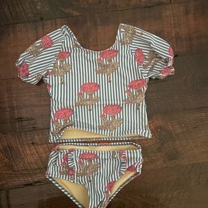 Pink Chicken Blue and Pink Striped Kids Bikini